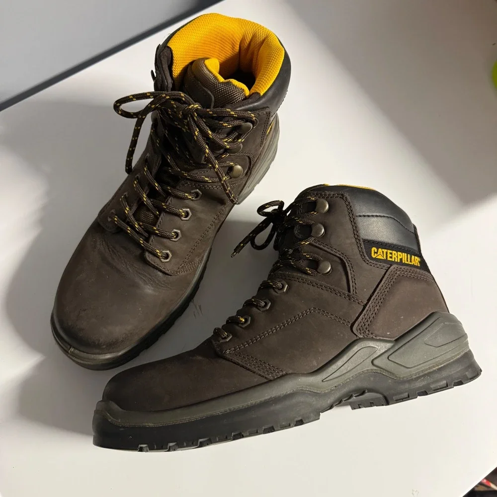 TT Cat Caterpillar Wide Width Outline Steel‎ Toe Work Boot Leather Steel Toe 9.5
